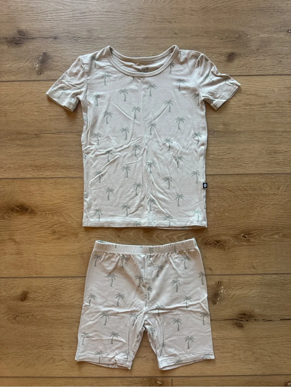 Kyte BABY Cream Short-Sleeve Palm Tree Pajama Set